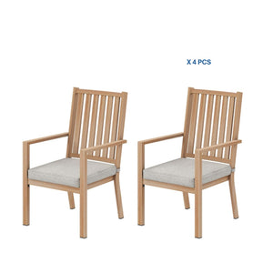 English Elm Set of 4 Outdoor Aluminum Dining Chairs Wood Grain Texture Waterproof Cushioned Patio Gray+ Khaki B082P455186