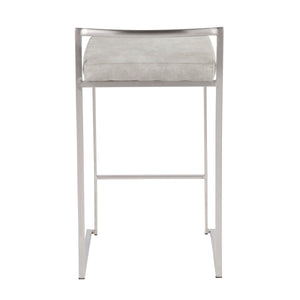 English Elm Fuji Stackable Counter Stool Set Of 3 - Modern Brushed Stainless Steel & Light Grey Cowboy Fabric B202P221939