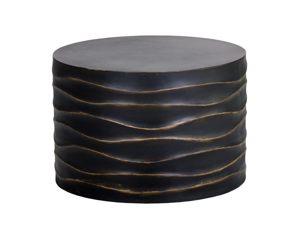 Sunpan Corey Round Coffee Table - Handcrafted Concrete with Brass Accents for Stylish Indoor & Outdoor Spaces Small - 23.5W x 23.5D x 16H