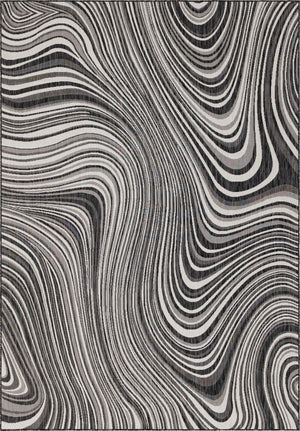 Unique Loom Outdoor Modern Pool Machine Made Abstract Rug Charcoal, Gray/Ivory 8' 0" x 11' 4"