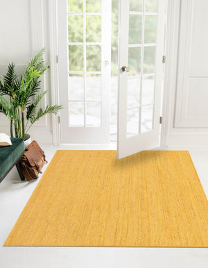 Unique Loom Braided Jute Dhaka Hand Braided Solid Rug Yellow,  8' 0" x 8' 0"