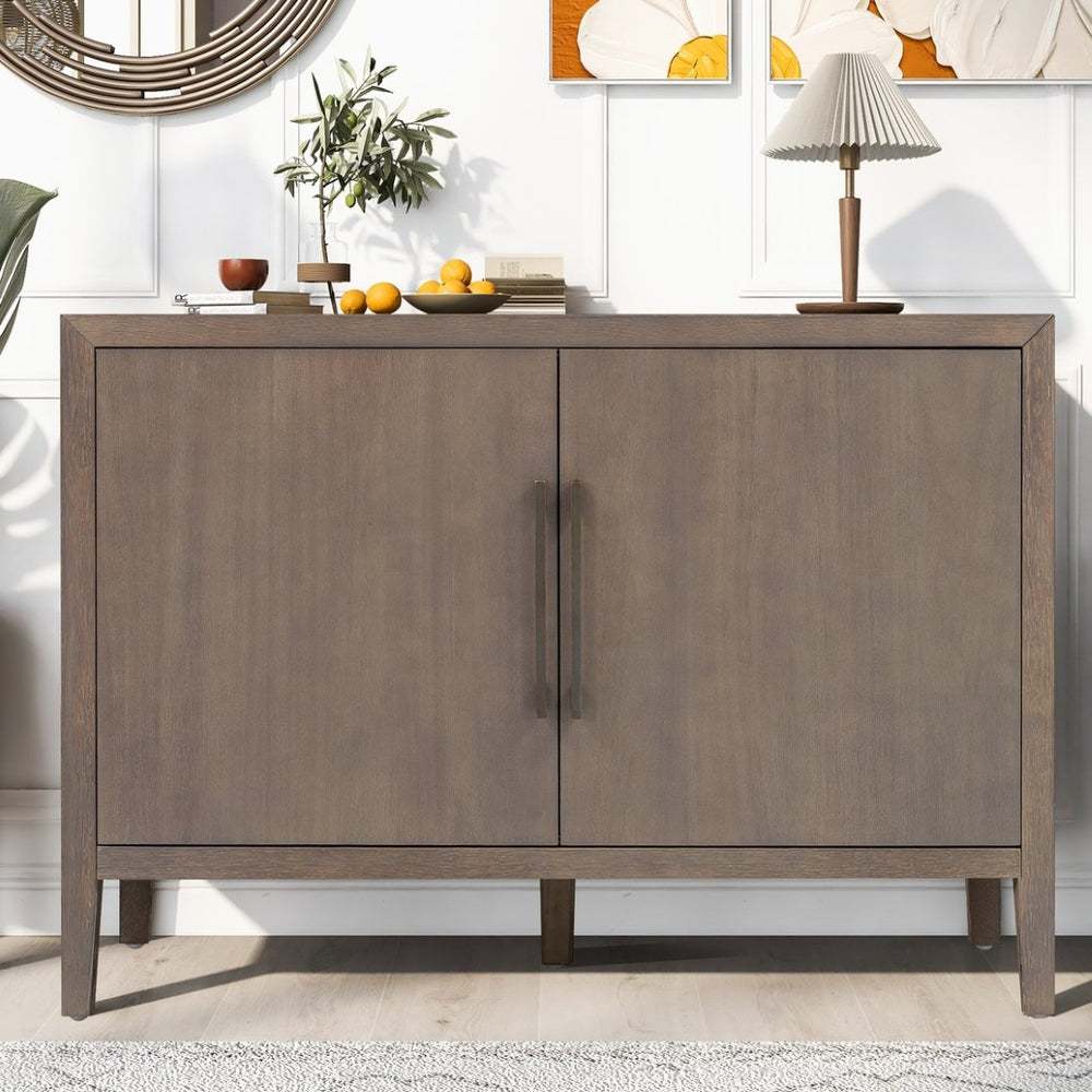 English Elm U_style Farmhouse Pine Veneer Buffet Cabinet with Double Doors for Kitchen or Entryway Brown N711P410389D