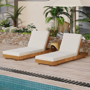 English Elm Christopher Knight Home® - Lounge Chaise Set - Stylish Acacia Wood With Cream Cushion & Adjustable Backrest For Ultimate Comfort N770P281696C_N770P208317C