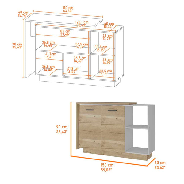 English Elm Worland,kitchen Island with Open Shelving and Wenge Finish for Modern Prep Spaces B128S00205