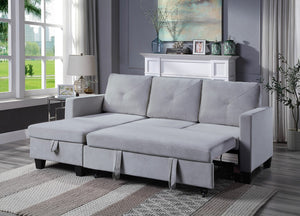 English Elm Novella Velvet Sleeper Sectional with Reversible Chaise and Hidden Storage for Small Spaces Light Gray B2749S00121