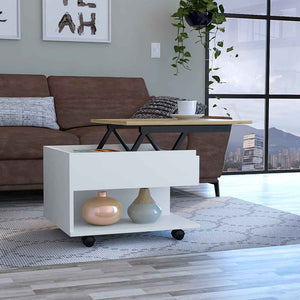 English Elm Luanda Lift Top Coffee Table with Casters & Lock, Multicolor Engineered Wood, Hidden Storage, Open Shelf B200P188809