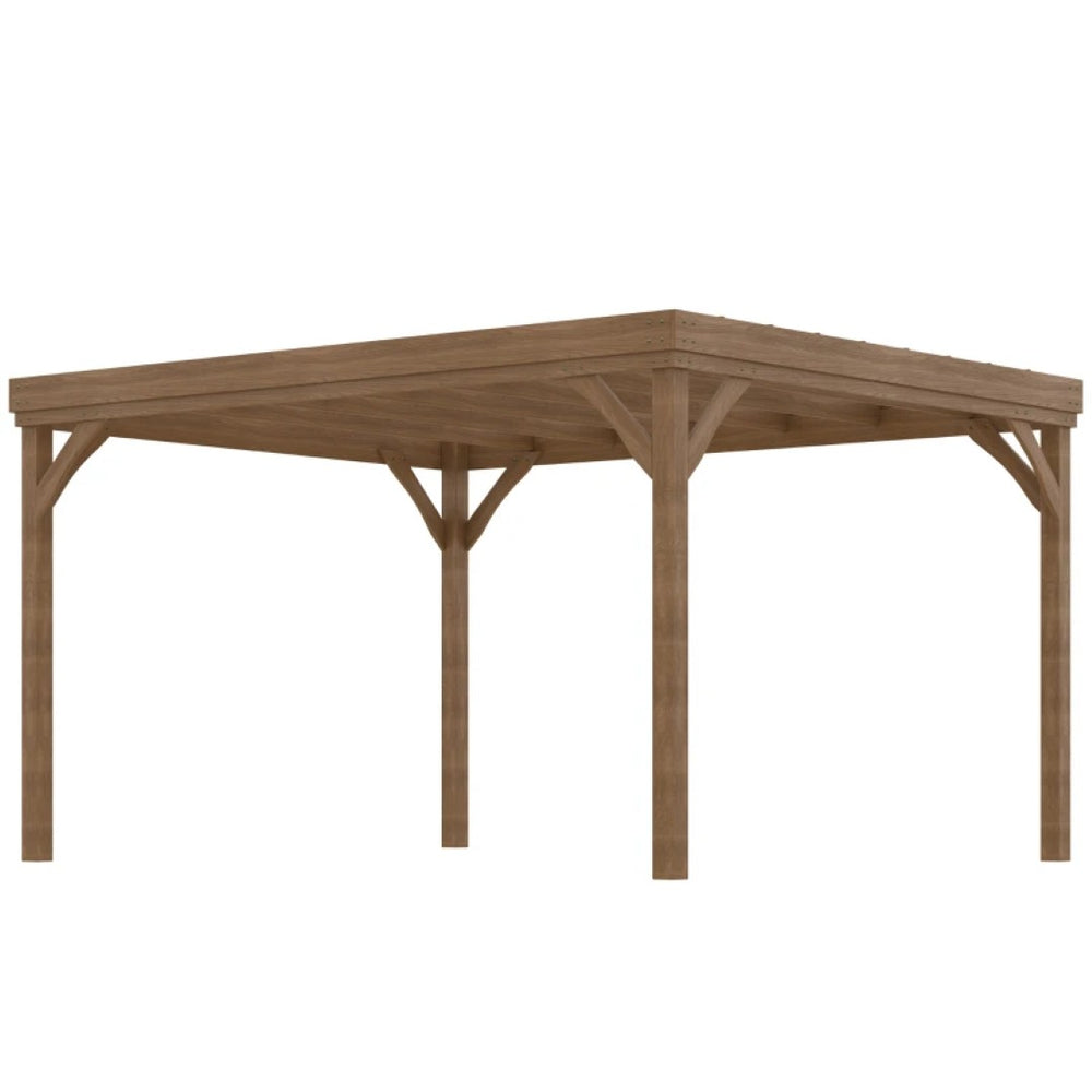 English Elm Patio Fir Wood Pergola with Open Grid Roof for Climbing Vines and Backyard Shade T3971S00166