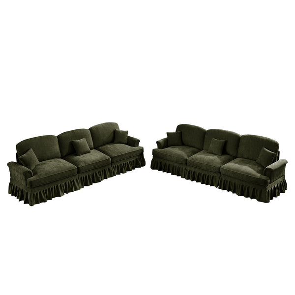 English Elm Classic Chenille Sleeper Sofa With Removable Ruffles, 3 Ottomans & Flared Arms For Stylish Comfort W3041S00270