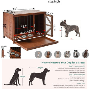 English Elm 33" Pine Wood Pet Crate End Table with Walnut Finish Swivel Feeder and Foldable Frame N843P322021W