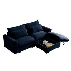 English Elm Sectional cloudlike corduroy sofa sleeper with storage ottoman, modular deep seats, cozy support and style Blue W714S00649