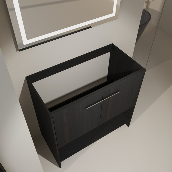 English Elm 36" Freestanding Bathroom Vanity with 2 Doors and Open Shelf, Modern Ergonomic Plywood Cabinet Dark Oak W1972P268401