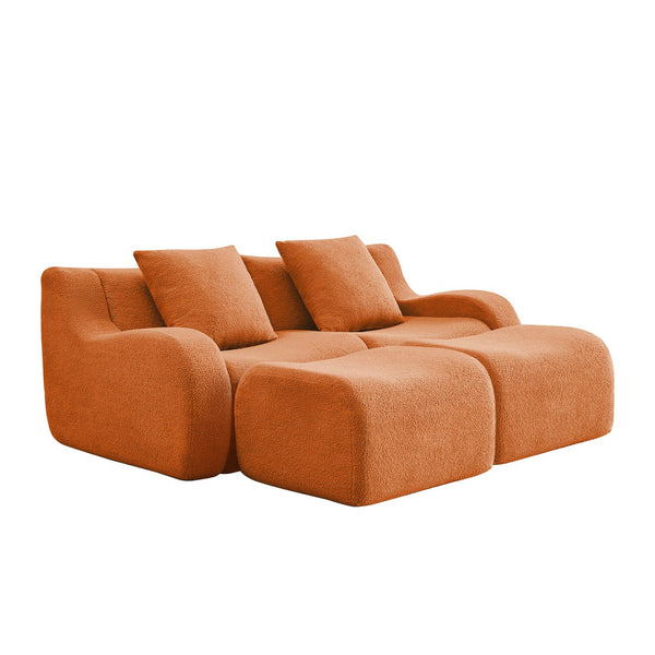 English Elm Soft Teddy Fabric Boneless Sofa with Ergonomic Curved Armrests, 32D High-Density Sponge Comfort and Anti-Slip Base Orange W714S01448