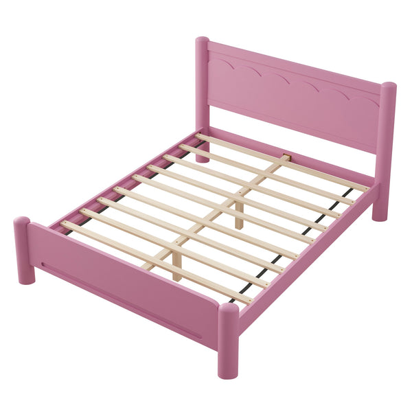 English Elm Queen Platform Bed Frame - Solid Rubberwood Construction, 10 Slats Support, No Box Spring Needed, Stylish Headboard and Under-Bed Storage Space Pink 63.39 L x 18.7 W x 4.53 H W1716S00024