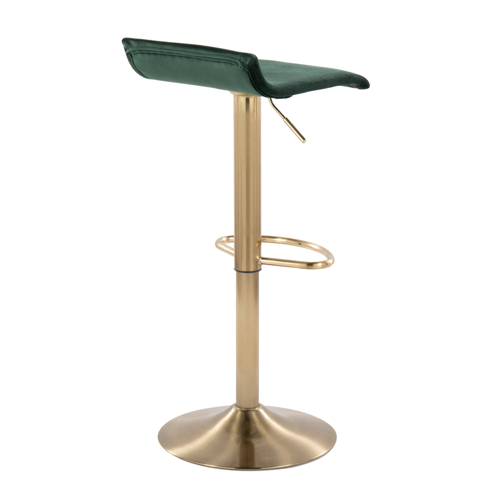 English Elm Ale Adjustable Height Barstool Set of 2 - Green Velvet Swivel Seats, Brushed Gold Base, Oval Footrest, Contemporary Glam Elegance B202P222264