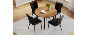 English Elm Table And Chair Set - Modern Extendable Mdf Dining Table With 4 Stylish Black Pu Chairs For Gatherings W1151S04145-GIGA