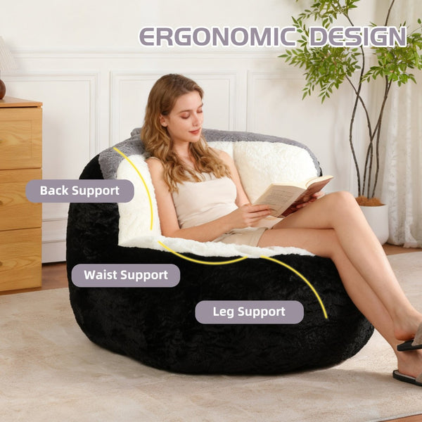 English Elm Oversized Faux Fur Bean Bag Chair - Multicolor Lounger Sofa For Cozy Living Room Relaxation! W3723P375716-GIGA