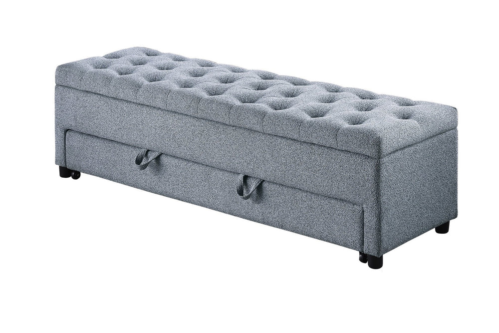 English Elm Contemporary Tufted Bouclé Storage Ottoman with Hidden Compartment and Smooth Pull-Out Drawer Bench Gray 61 L x 20 W x 17 H B011P370884
