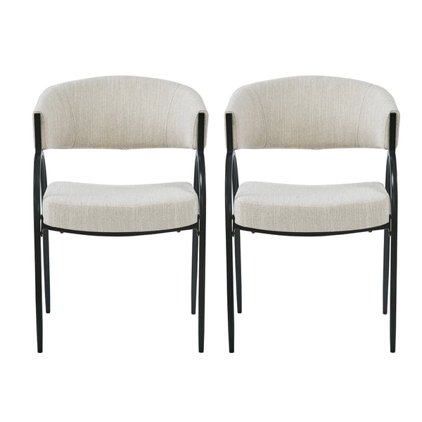 English Elm Upholstered Gray Fabric Dining Chair Set of Two with Sleek Metal Legs Modern Style N768P184752B
