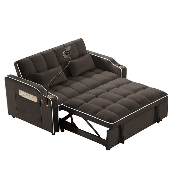 English Elm Versatile Velvet Sleeper Loveseat with Usb Charging Tufted Convertible Sofa Bed W3705P354657