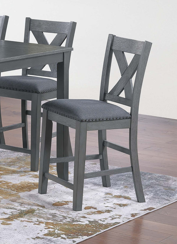 English Elm Modern 7-Piece Counter Height Dining Set Gray - 60" Table, Cushioned X-Cross Back Chairs, Nailhead Trim B011P370423