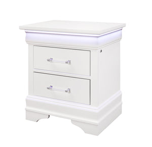 English Elm CHARLSTON Solid Wood Nightstand with LED Lighting, Transitional 2-Drawer Design, Metal Hardware Finish White 29 L x 22 W x 22 H B201P215719