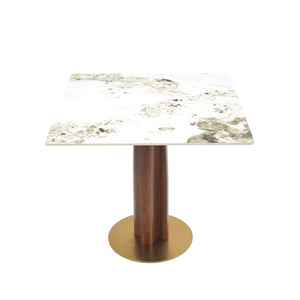 English Elm Modern Square Dining Table: Elegant Sintered Stone With Wooden Legs & Gold Base For Small Spaces W1535S00607