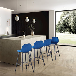 English Elm Bar Velvet Counter Stools Set of 2 30" Ergonomic Back Support Velvet Seats Sturdy Metal Legs & Footrest Stylish Durable Assembly Ready Blue B205P205646