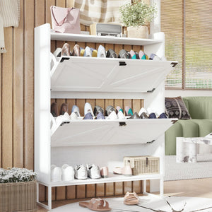 English Elm Shoe Cabinet With Open Shelf & 2 Flip Drawers - Stylish Farmhouse Storage For Narrow Entryways W2227P170170-GIGA