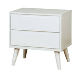 English Elm Mid-Century Modern White Color 1 Piece Nightstand Bedroom Furniture Solid Wood Round Tapered Legs 2-Drawers Bedside Table