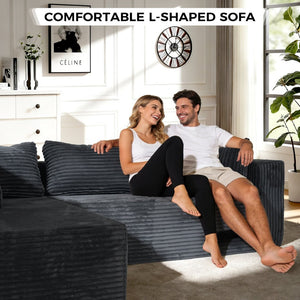 English Elm 100" Corduroy L-shaped Sectional with Deep Foam Seats for Cozy Living Spaces T5880S00025
