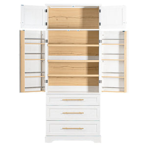 English Elm K&k Farmhouse Pantry Cabinet Tall Freestanding Kitchen Storage with Drawers Shelves White N707P356569W