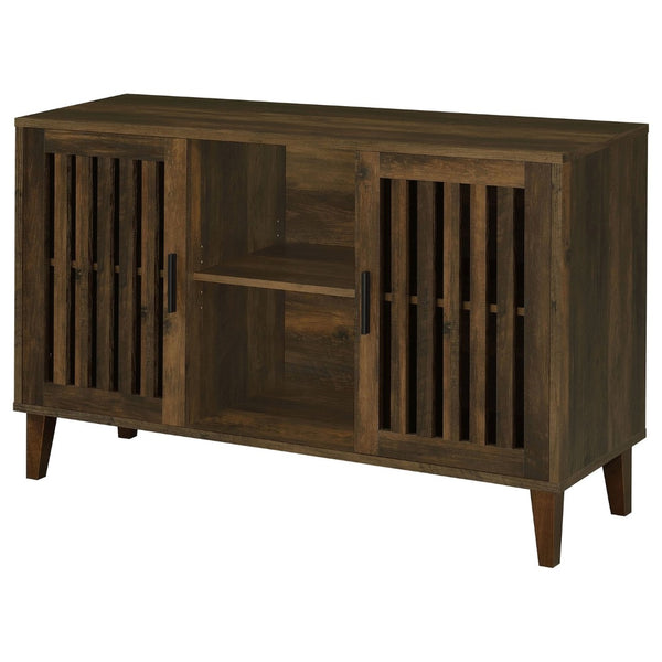 English Elm Brommer Slatted Door Hardwood Sideboard Cabinet with Tapered Legs for Dining Rooms B062P451809