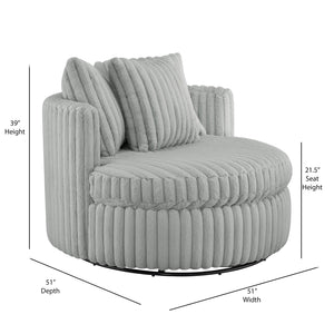 English Elm Mindy Ultra Plush Oversized Swivel Barrel Chair in Grey — Wide-Wale Cord Fabric, Fully Assembled Comfort B050P390589