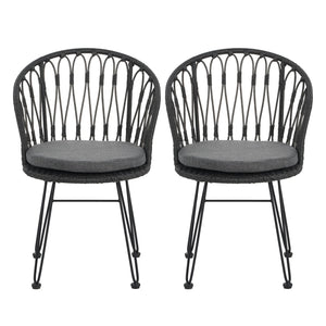 English Elm Christopher Knight Home® - TAVON Woven Rattan Dining Chairs (2-Pack) with Gray Cushions, Sturdy Iron Frame, 300 lb Capacity N762P240772E