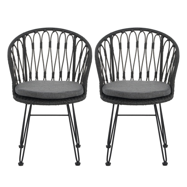 English Elm Christopher Knight Home® - TAVON Woven Rattan Dining Chairs (2-Pack) with Gray Cushions, Sturdy Iron Frame, 300 lb Capacity N762P240772E