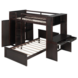 English Elm Twin Loft Bed System with Wardrobe Desk and Shelving for Kids Shared Bedroom Espresso LT000820AAP-1