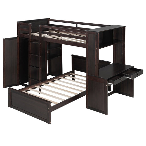 English Elm Twin Loft Bed System with Wardrobe Desk and Shelving for Kids Shared Bedroom Espresso LT000820AAP-1