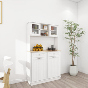 English Elm 67.7" Tall Kitchen Trash Can Storage Cabinet with Tilt-Out Bin, 3 Adjustable Shelves, 2 Drawers, White W282P182326