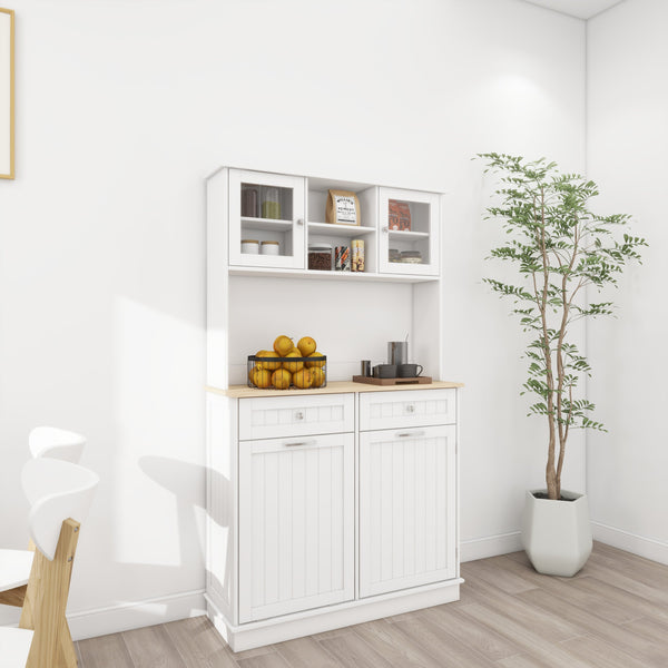 English Elm 67.7" Tall Kitchen Trash Can Storage Cabinet with Tilt-Out Bin, 3 Adjustable Shelves, 2 Drawers, White W282P182326