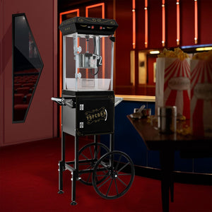 English Elm 6oz Retro Theater Popcorn Popper Cart with Stainless Kettle for Game Room Fun Black W2841P272024
