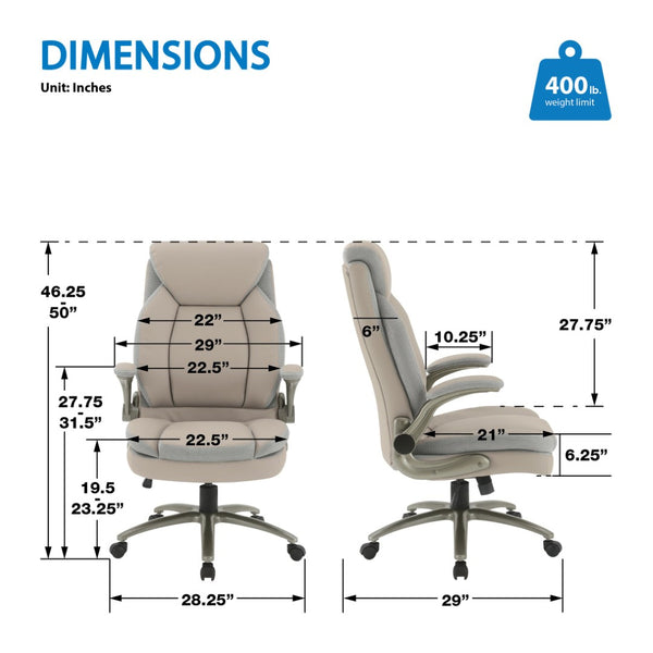 OSP Home Furnishings Big and Tall Ergonomic Office Chair with Lumbar Support Leather Seat 400 Lb Capacity Taupe ECH14517BT-EC21