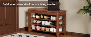 English Elm Adjustable Solid Rubberwood Storage Bench with Hidden Compartment for Entryway or Bedroom W2987P337970