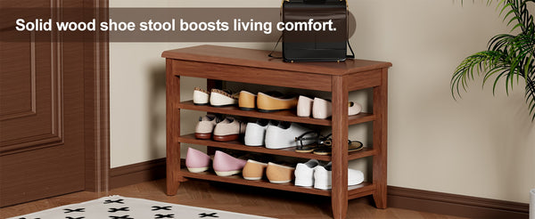 English Elm Adjustable Solid Rubberwood Storage Bench with Hidden Compartment for Entryway or Bedroom W2987P337970