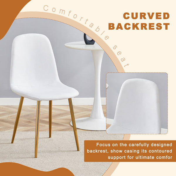 English Elm 4-Piece Modern Luxe Dining Set With Glass Table & Chic White-Gold Chairs For Stylish Interiors W1151S03683