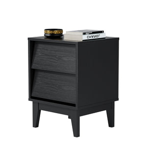 English Elm 2 Nightstands Vintage Bevel Design with Hidden Drawer Pulls and Solid Wood Legs for Stable Style Black W578P192479