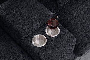English Elm Modern Flannel Velvet Modular Sectional with Reclining Seats Usb Console Ottomans Dark Gray B2730S00044