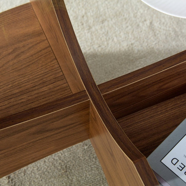 English Elm Oval Tempered Glass Coffee Table with Wood Grain Legs and Built-in Fan Tray Shelf W1151P256008