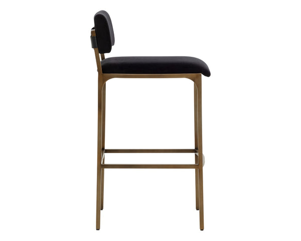 Sunpan MORI Barstool - Abbington Black Elegance with Plush Comfort, Gold Accents for Modern Interiors 112149