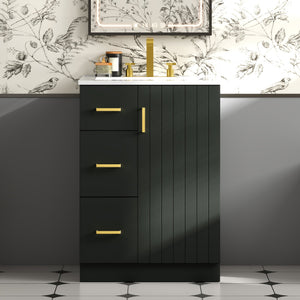 English Elm 24" Modern Bathroom Vanity with Under-Mount Sink, Vertical Stripe Design, 2 Drawers & Soft-Close Cabinet Black N710P288936B