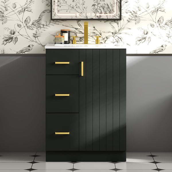 English Elm 24" Modern Bathroom Vanity with Under-Mount Sink, Vertical Stripe Design, 2 Drawers & Soft-Close Cabinet Black N710P288936B